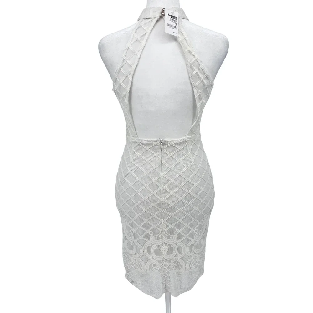 NWT Y2K Charlotte Russe Women's Juniors‎ Dress Small White Lace Mock Neck Boho